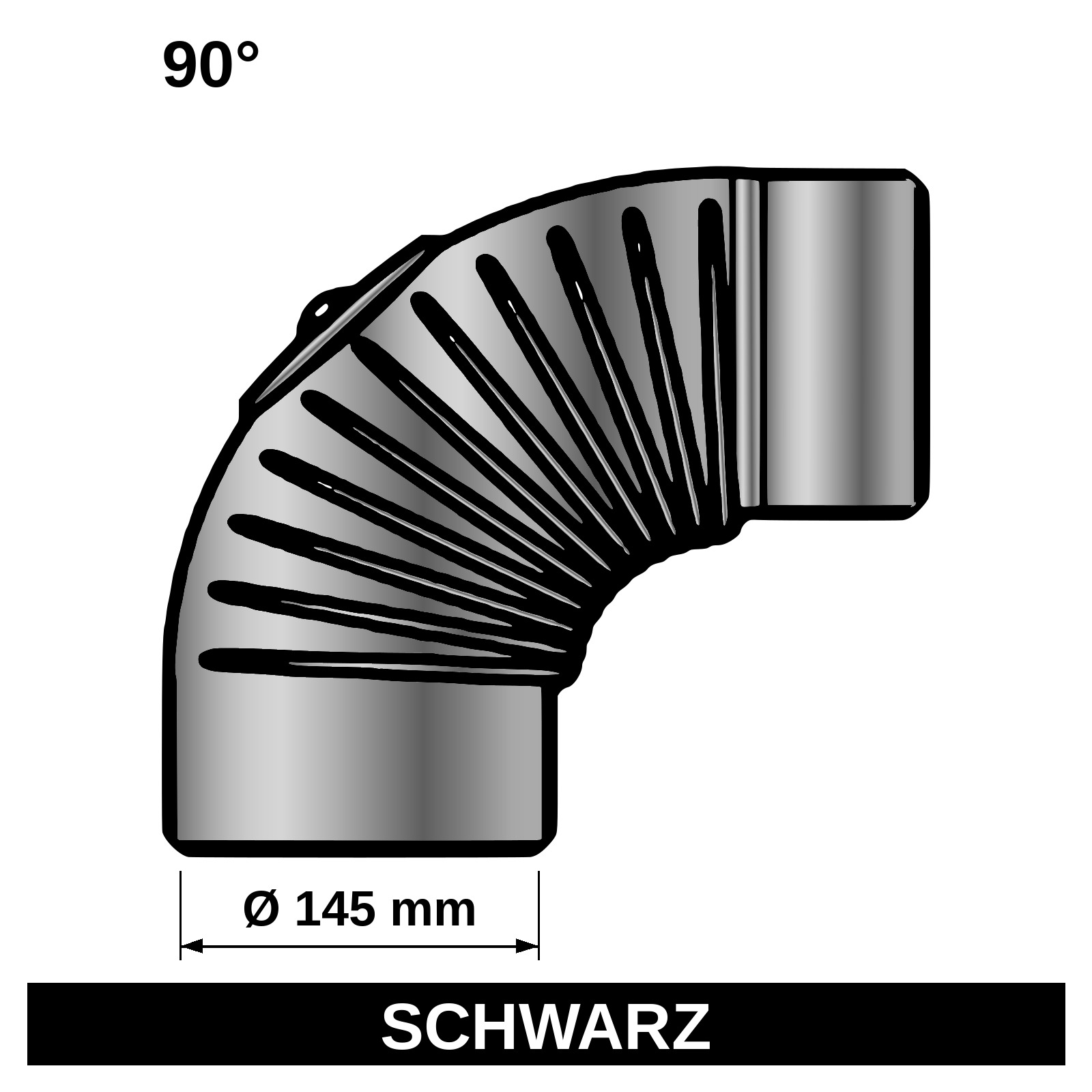ediFire Ofenrohrbogen gerippt 90° Ø 145 mm, mit Tür, schwarz