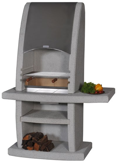 Wellfire Gartenkamin / Grillkamin Inca weiß / Edelstahl 163x110x73cm