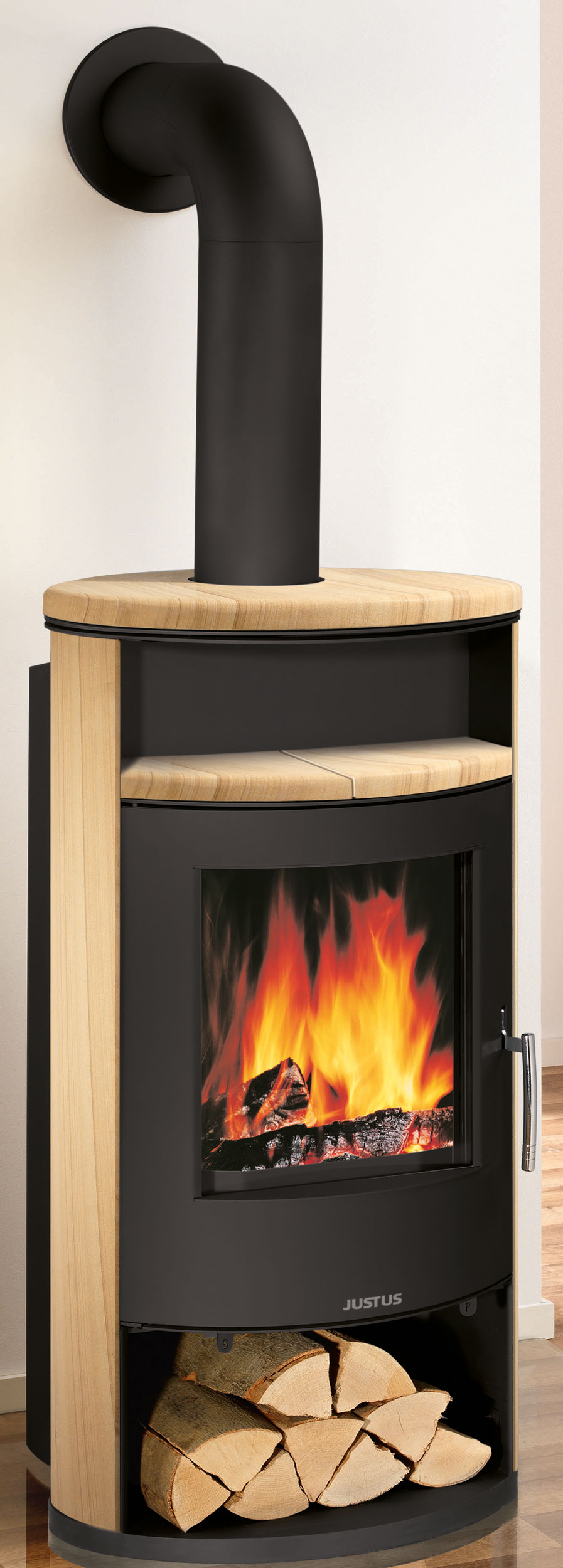 Kaminofen Justus Island Aqua wasserf. raumluftun. Sandst. schw 10kW