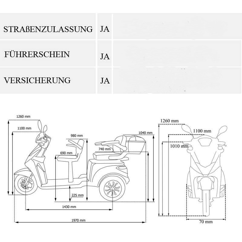 Seniorenmobil Vitale 2 Sitze LI Elektromobil 25km/h
