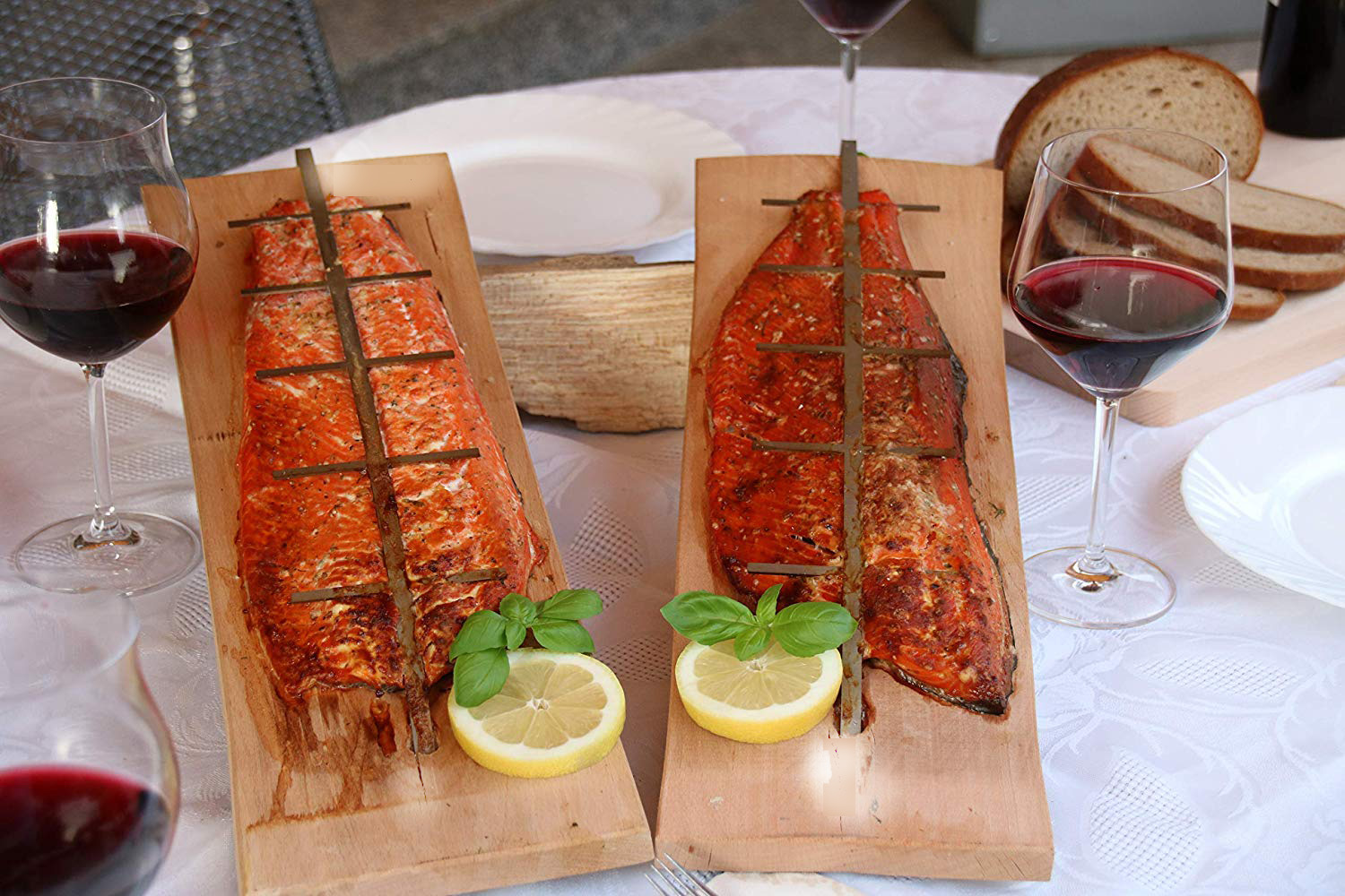 Flammlachsbretter Planke Räucherbretter 4 Stück mit Halter verstellbar