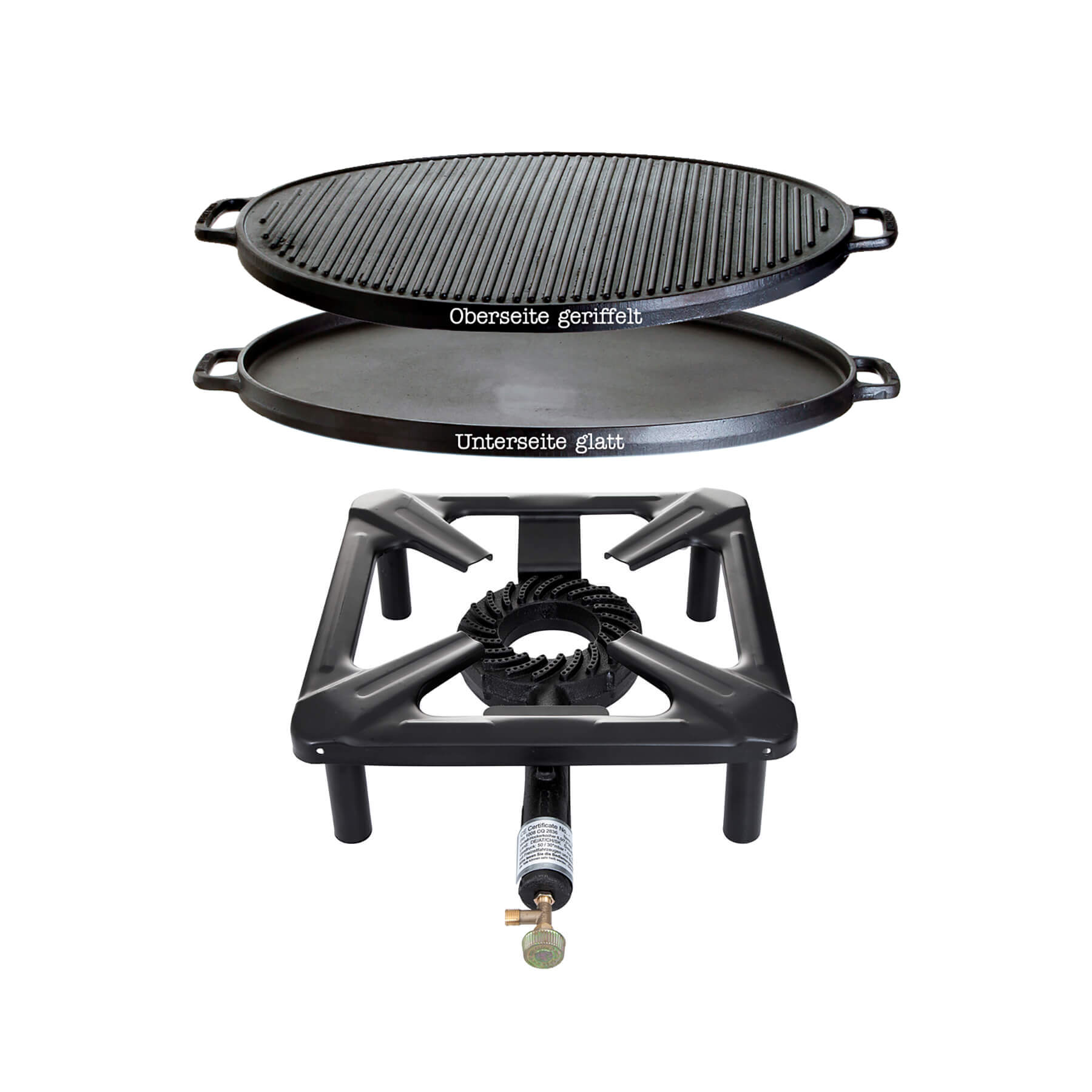 Paella World® Hockerkocher Set mit Gusseisengrillplatte Ø45cm