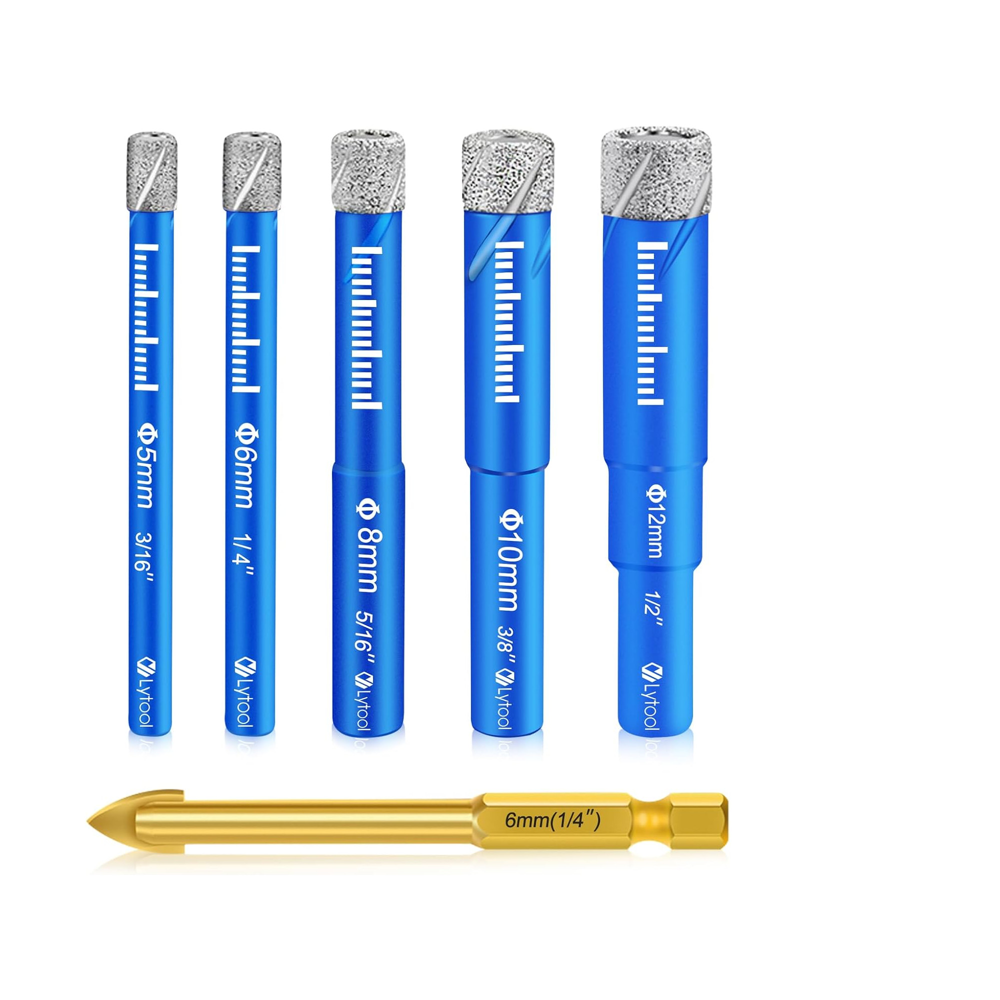 Fliesenbohrer Diamantbohrer Glasbohrer Set 5 tlg. 5, 6, 8, 10, 12 mm