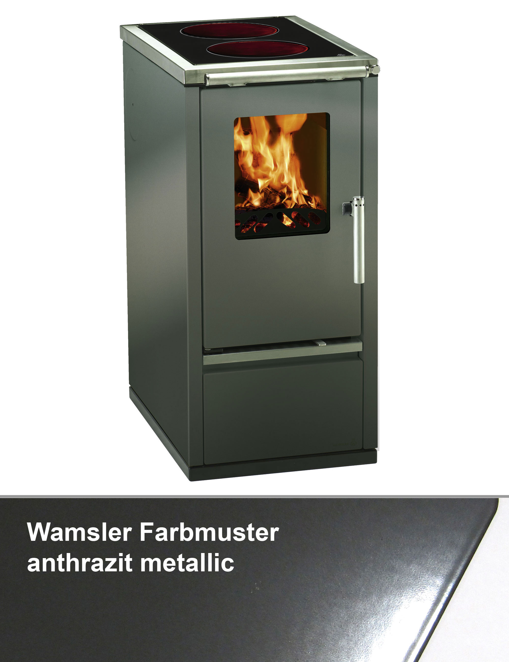 Küchenherd / Kohleherd Wamsler W1-40 anthrazit metallic Stahlkochfeld