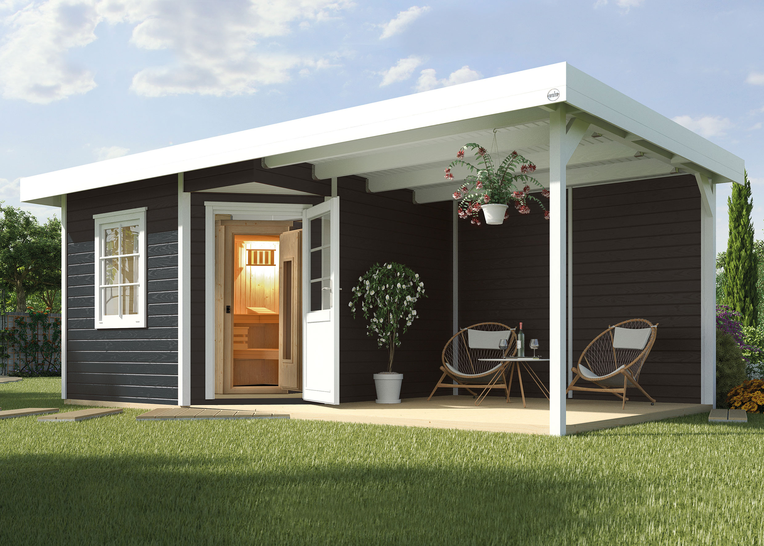 Weka Gartensauna / Saunahaus 28mm Salo 2 anthrazit ohne Saunaofen