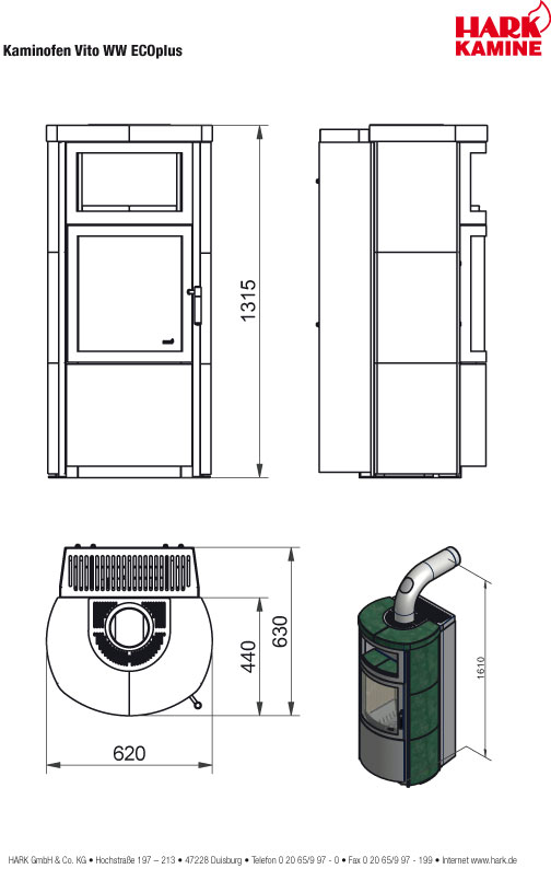 Kaminofen Dauerbrandofen Hark Vito WW ECOplus GT wasserf. schw. 8,4kW