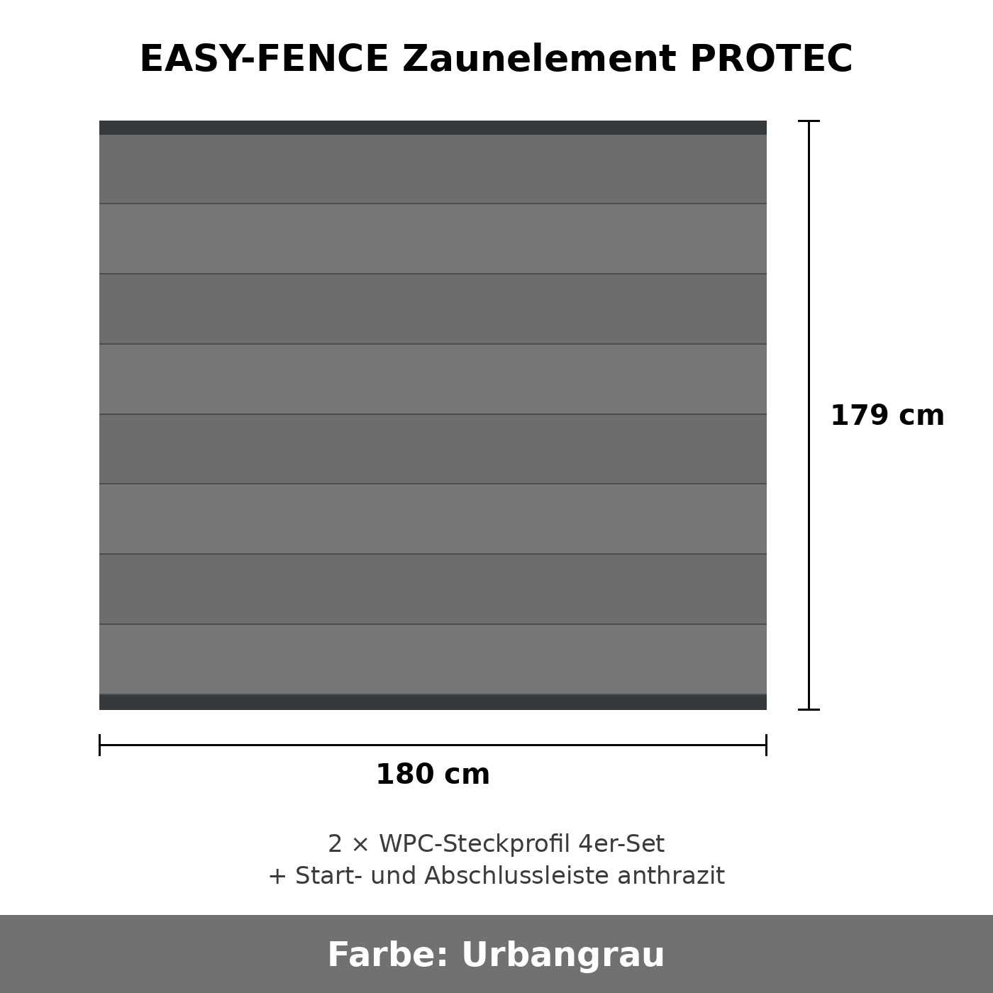 EASY-FENCE Zaunelement PROTEC Urbangrau 180 x 179 cm komplett