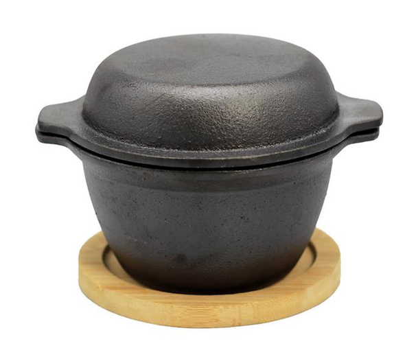 Gusseisenkuss® Gusstöpfchen mit Deckel Ø10x9cm  Holzuntersetzer