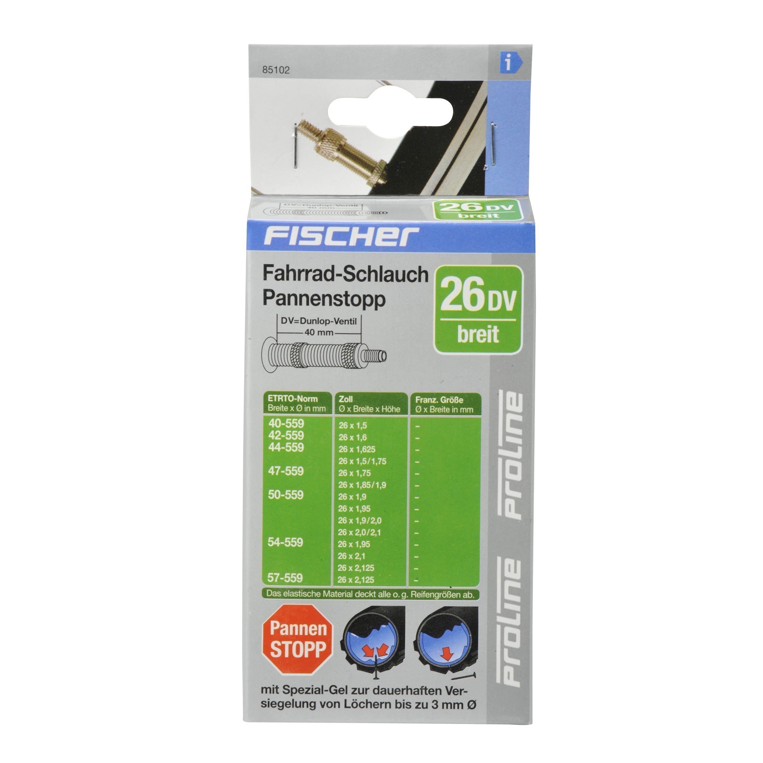 Fischer Fahrrad Schlauch Pannenstopp mit Dunlop Ventil 26x1,5-2,125"