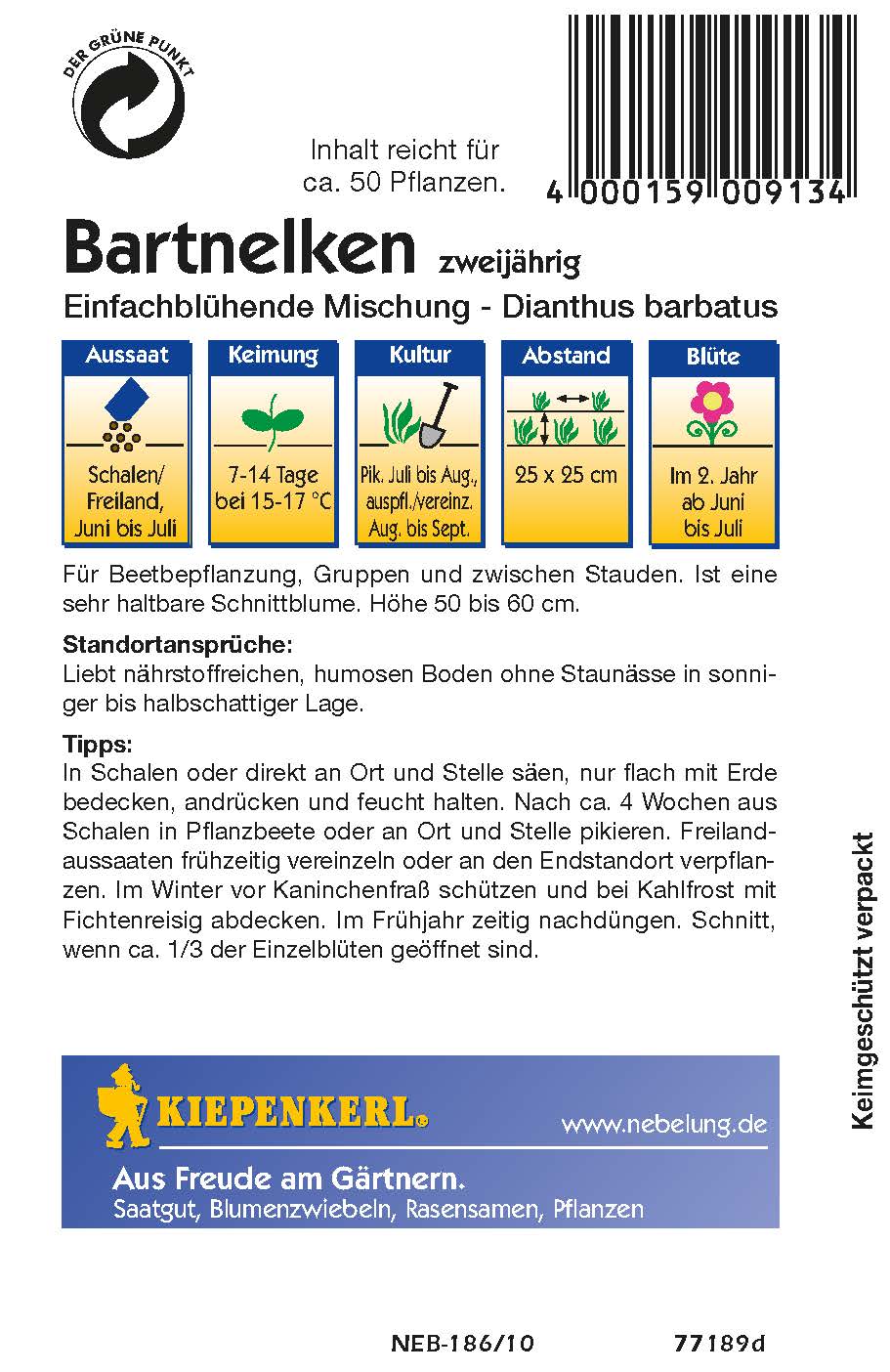 Saatgut Nelken Nelken, einfach blühende Mischung
