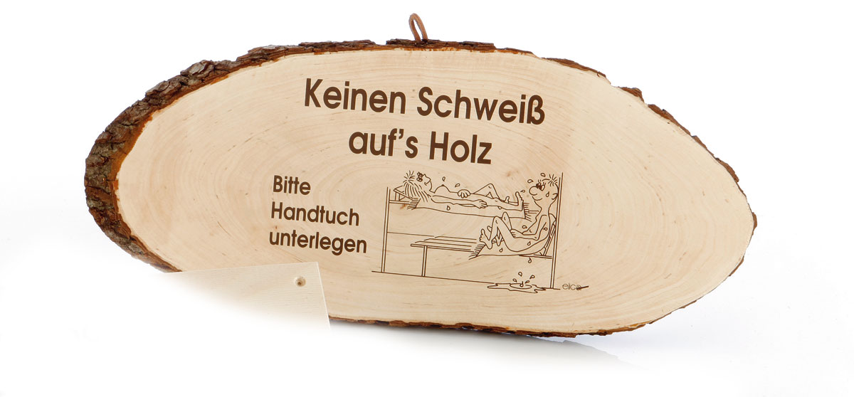 Eliga Sauna Türschild Keinen Schweiß auf´s Holz Rinderscheibe