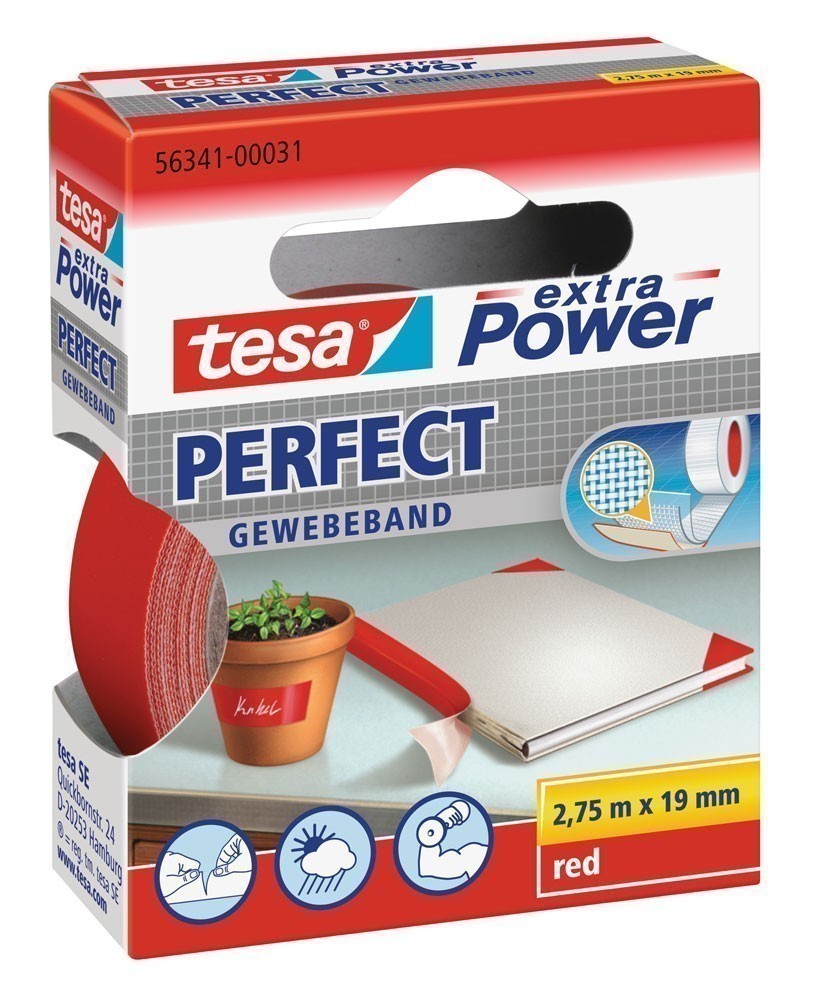tesa® extra Power Perfect Gewebeband 2,75 m x 19 mm rot