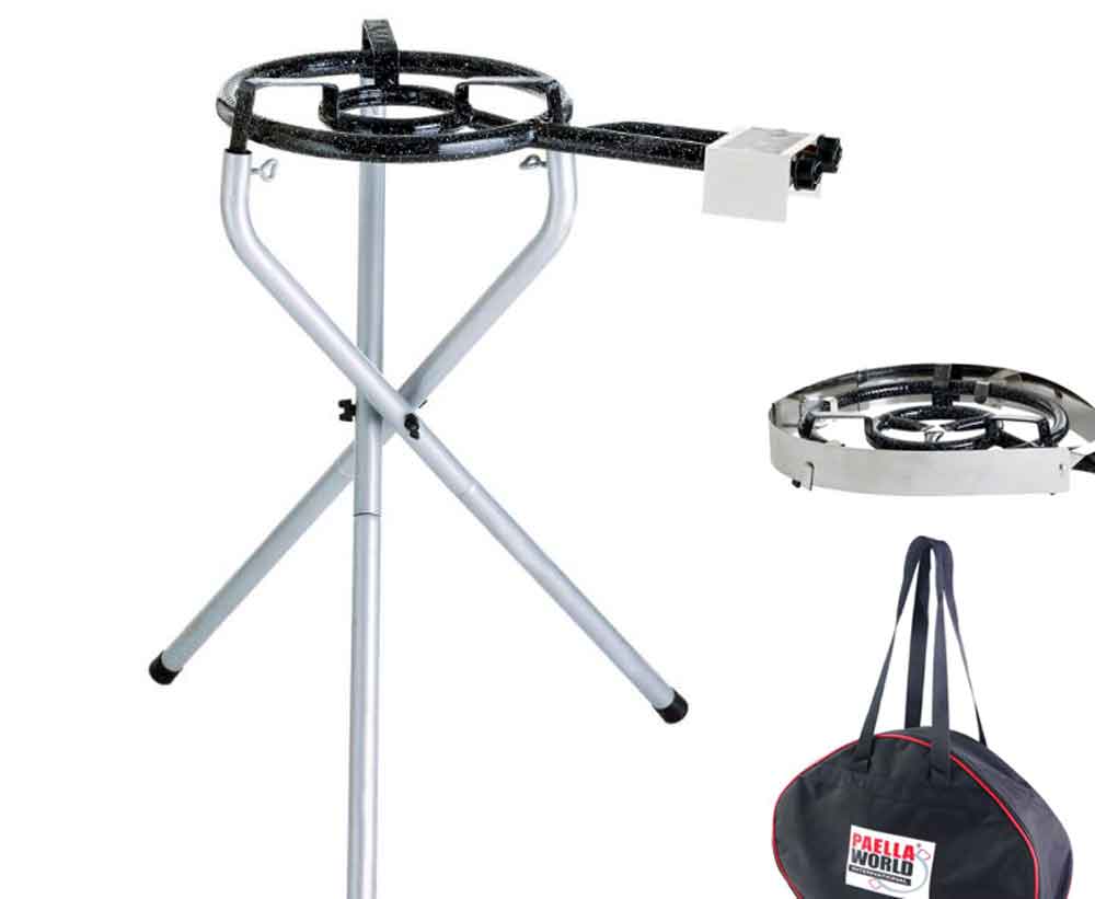 Paella World® Gasbrenner 2 Ringe Set Gestell Brenner-Windschutz Tasche