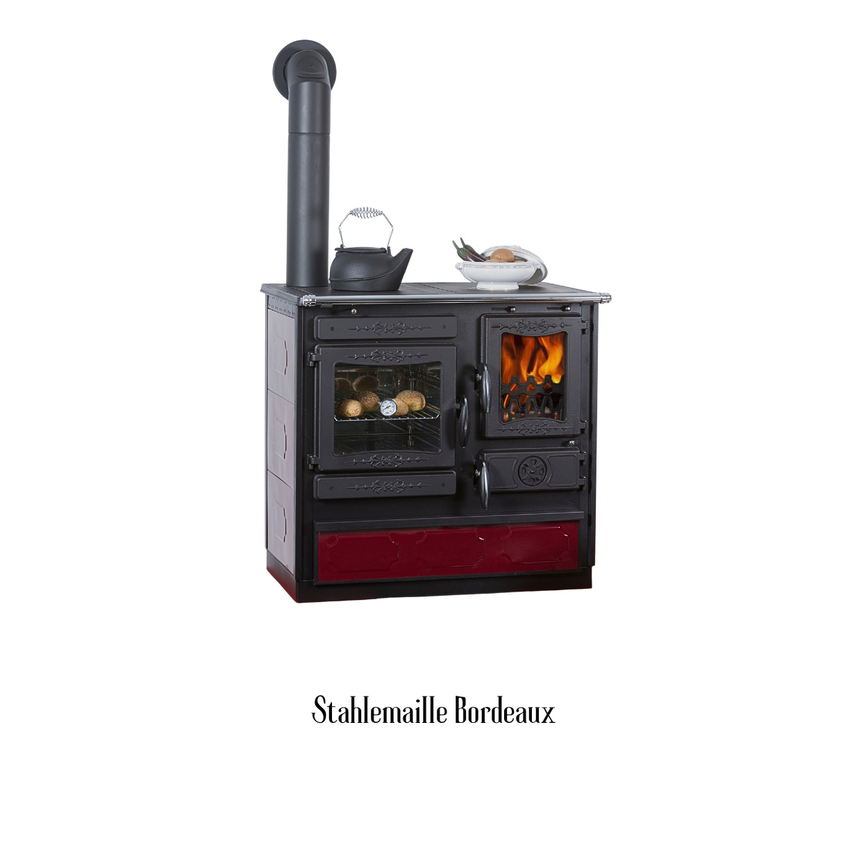 Globe Fire Alhena Holz-Küchenherd Emaille bordeaux links 6,6 kW