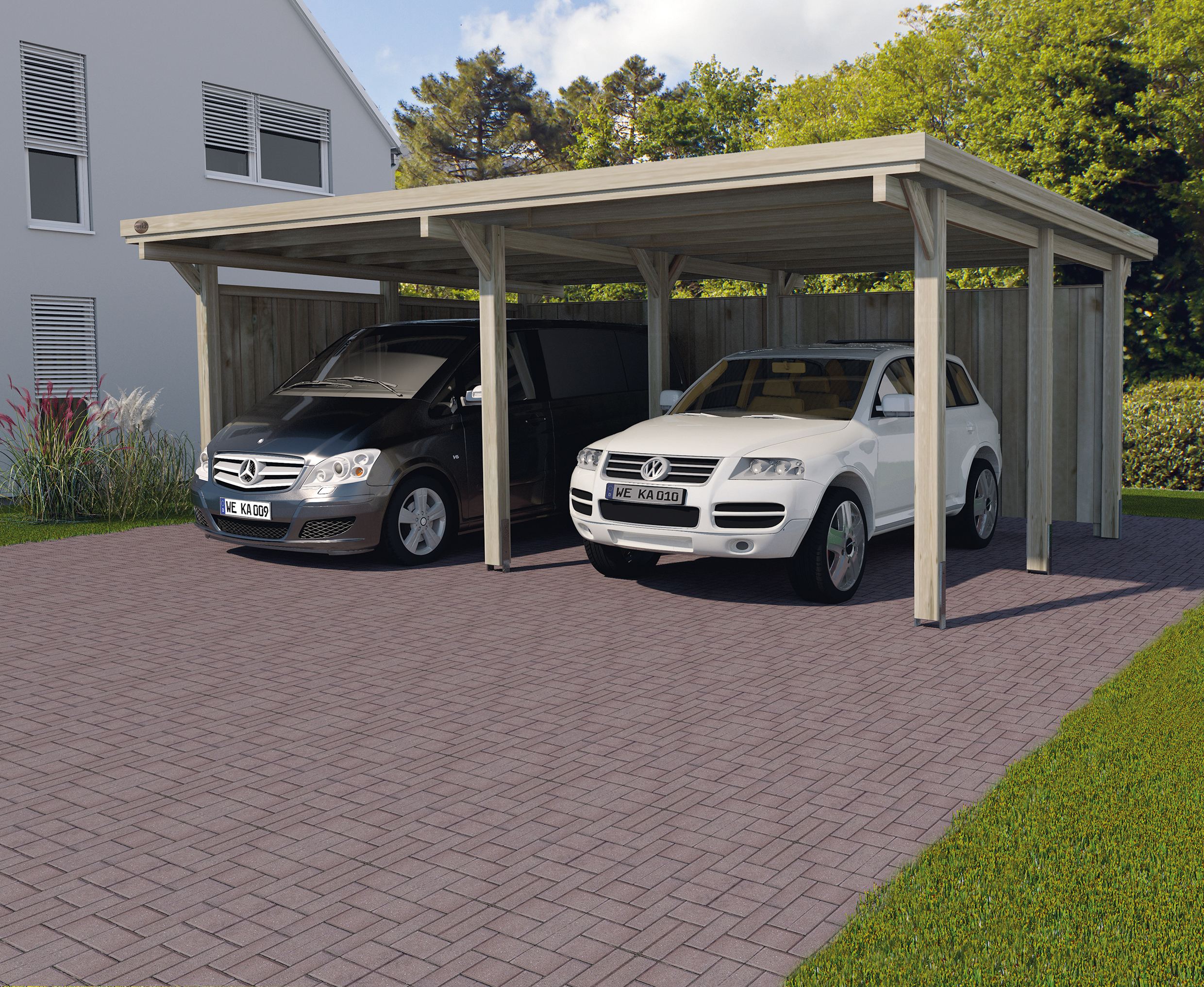 weka Flachdach-Doppelcarport 618 Gr.1 Trapezblech-