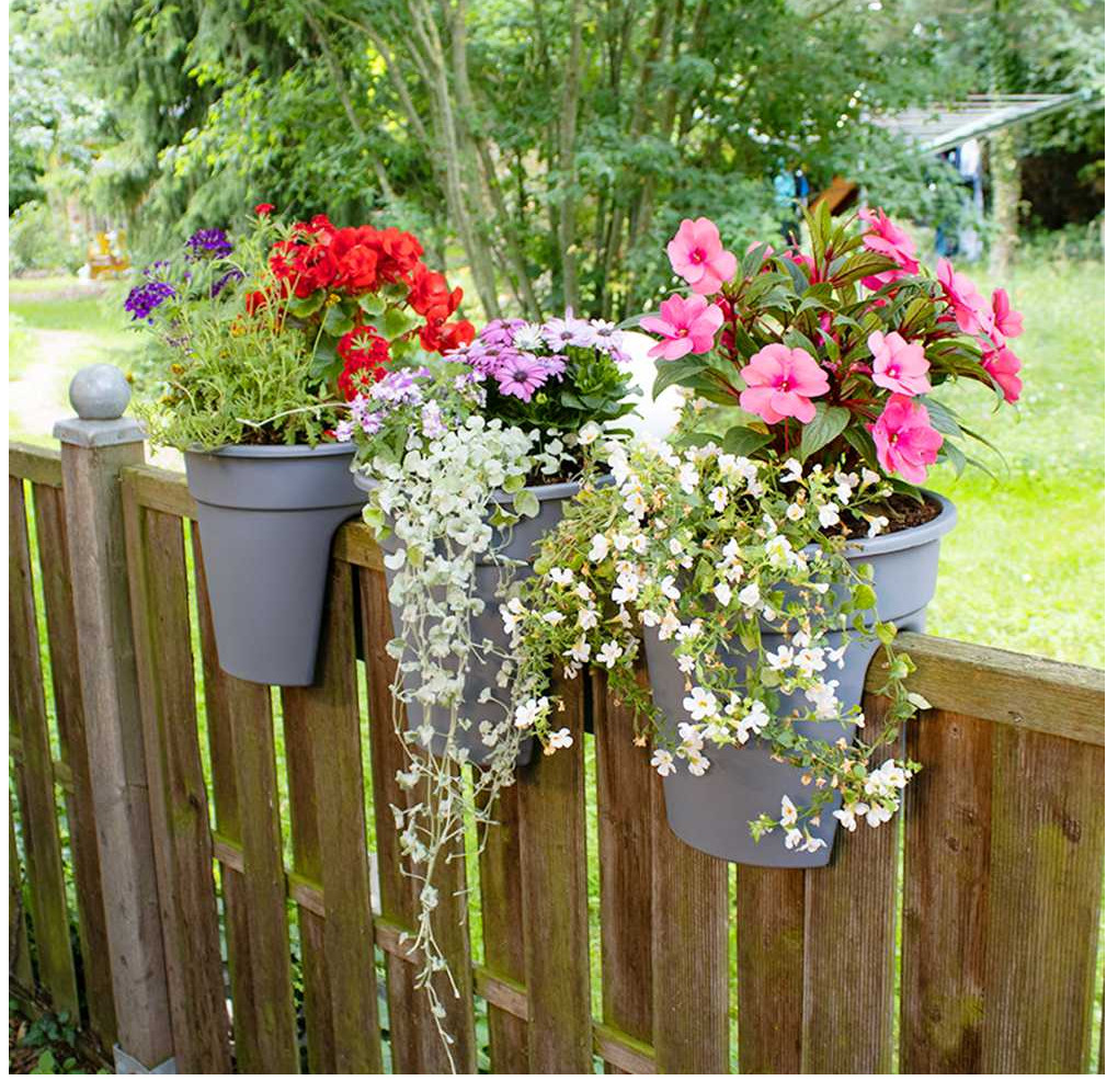 KHW Geländer Blumentopf Flowerclip 3er Set grau