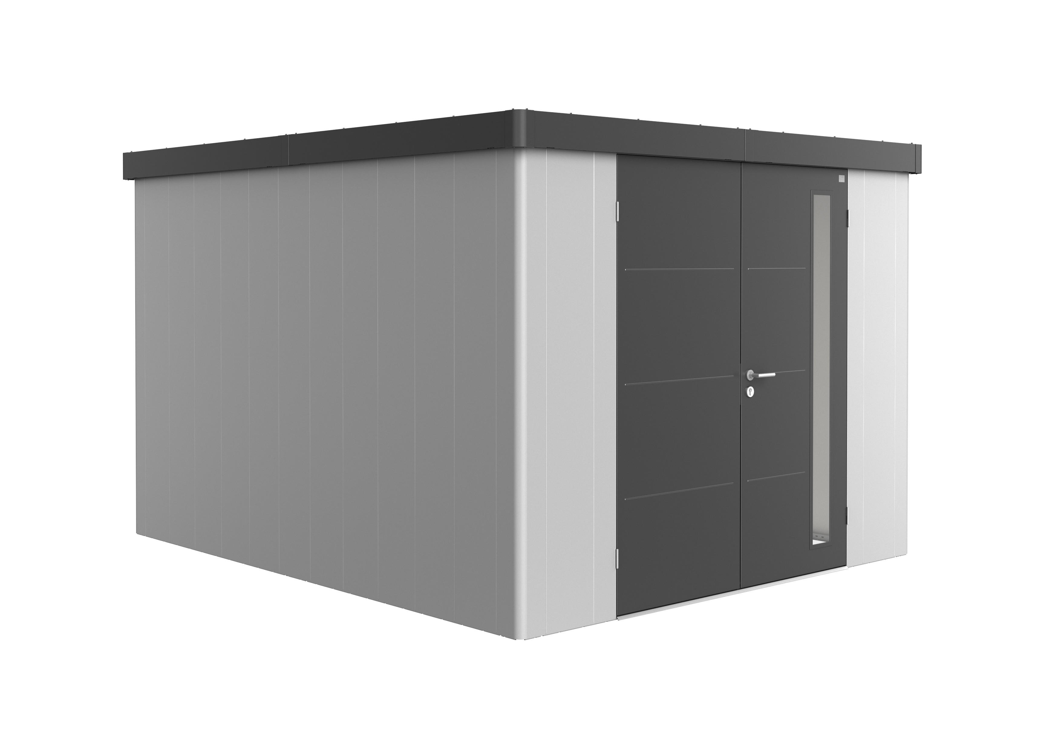 Biohort Gerätehaus Neo 4C Variante 1.3 Doppeltür silber dunkelgrau