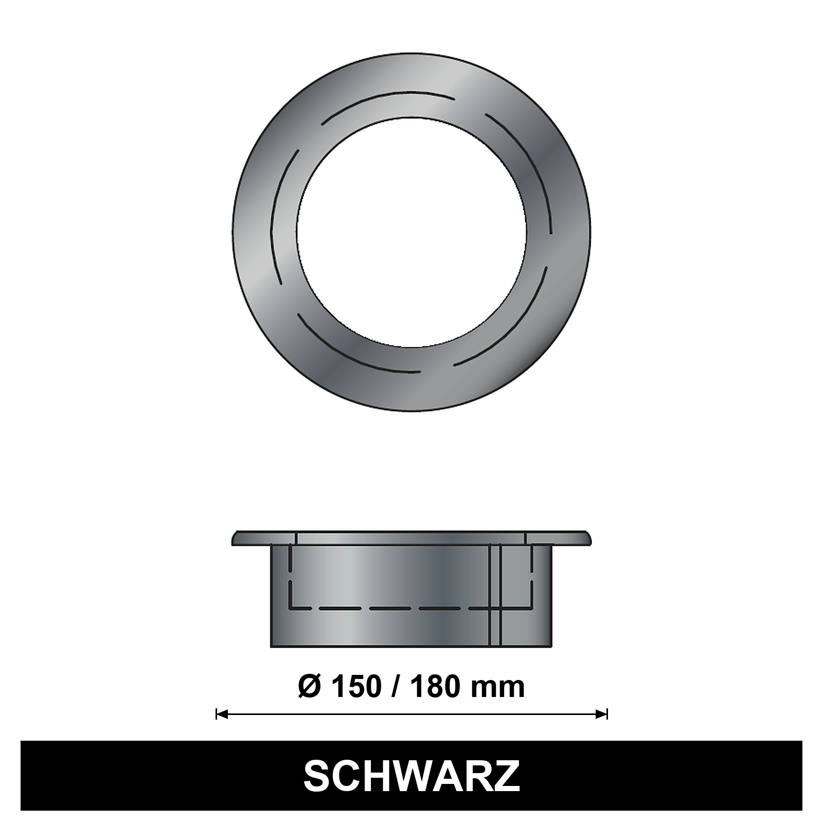 ediFire Erweiterung 150 auf 180 mm mit Rosette, schwarz