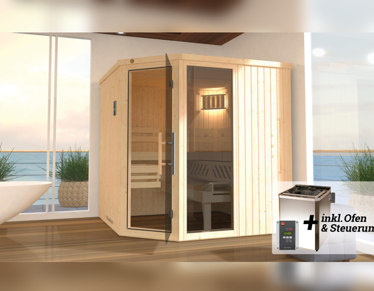 Weka Sauna Varberg 7,5 kW BioS Gr.3 Glastür mit Fenster graphit Optik