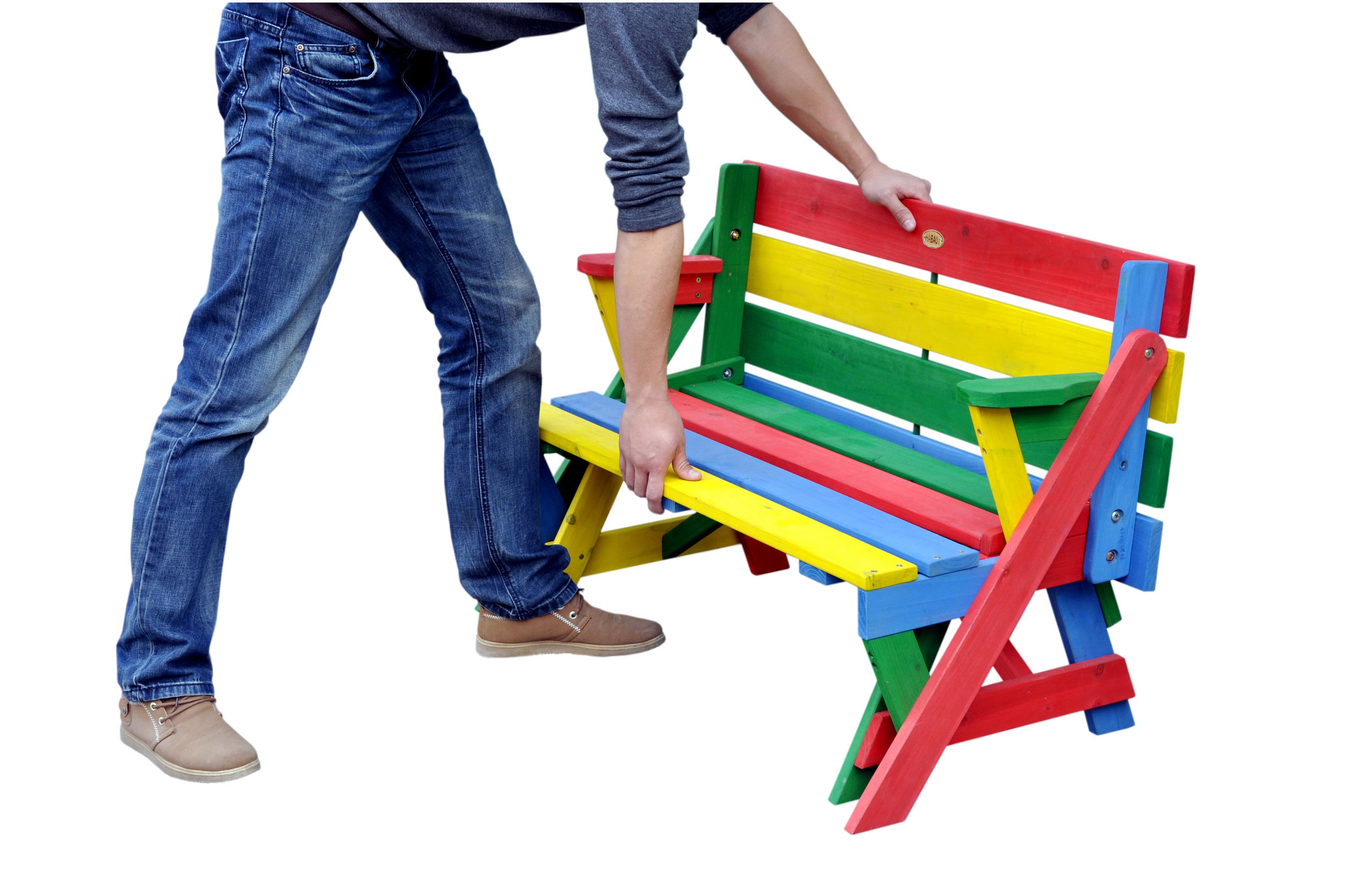 Kinder Picknicktisch / Sitzbank Habau farbig klappbar 2 Funktionen