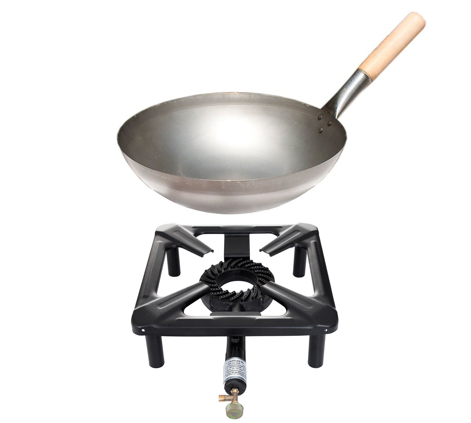 Paella World® Hockerkocher Set mit Stahl Wok Ø30cm