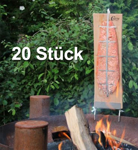 Flammlachs Brett 20erSet incl. Edelstahl Halterung mit Rostaufsatz
