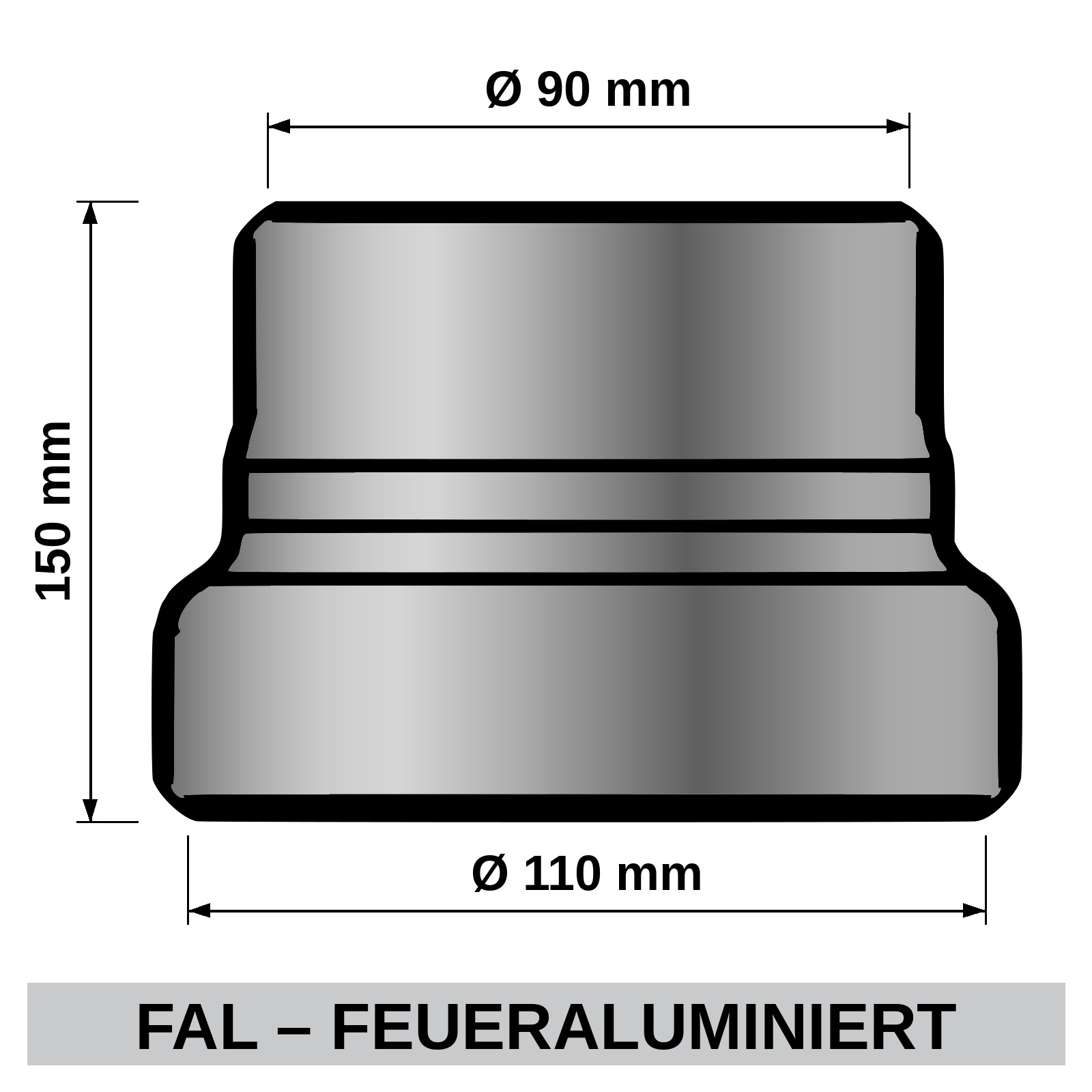 ediFire Ofenrohr-Reduzierung Ø 110 auf 90 mm, feueraluminiert