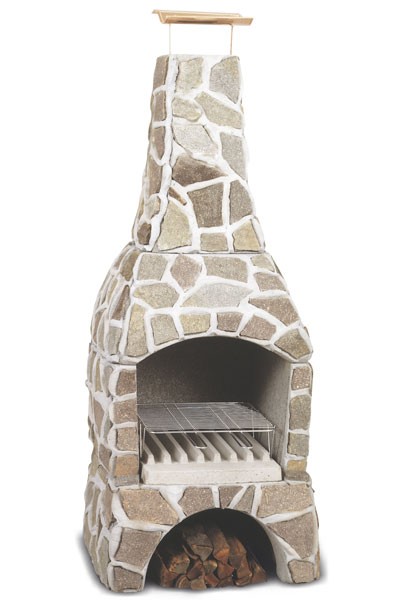 Wellfire Gartenkamin / Grillkamin Landau Porphyr rot-braun 202x80x77cm