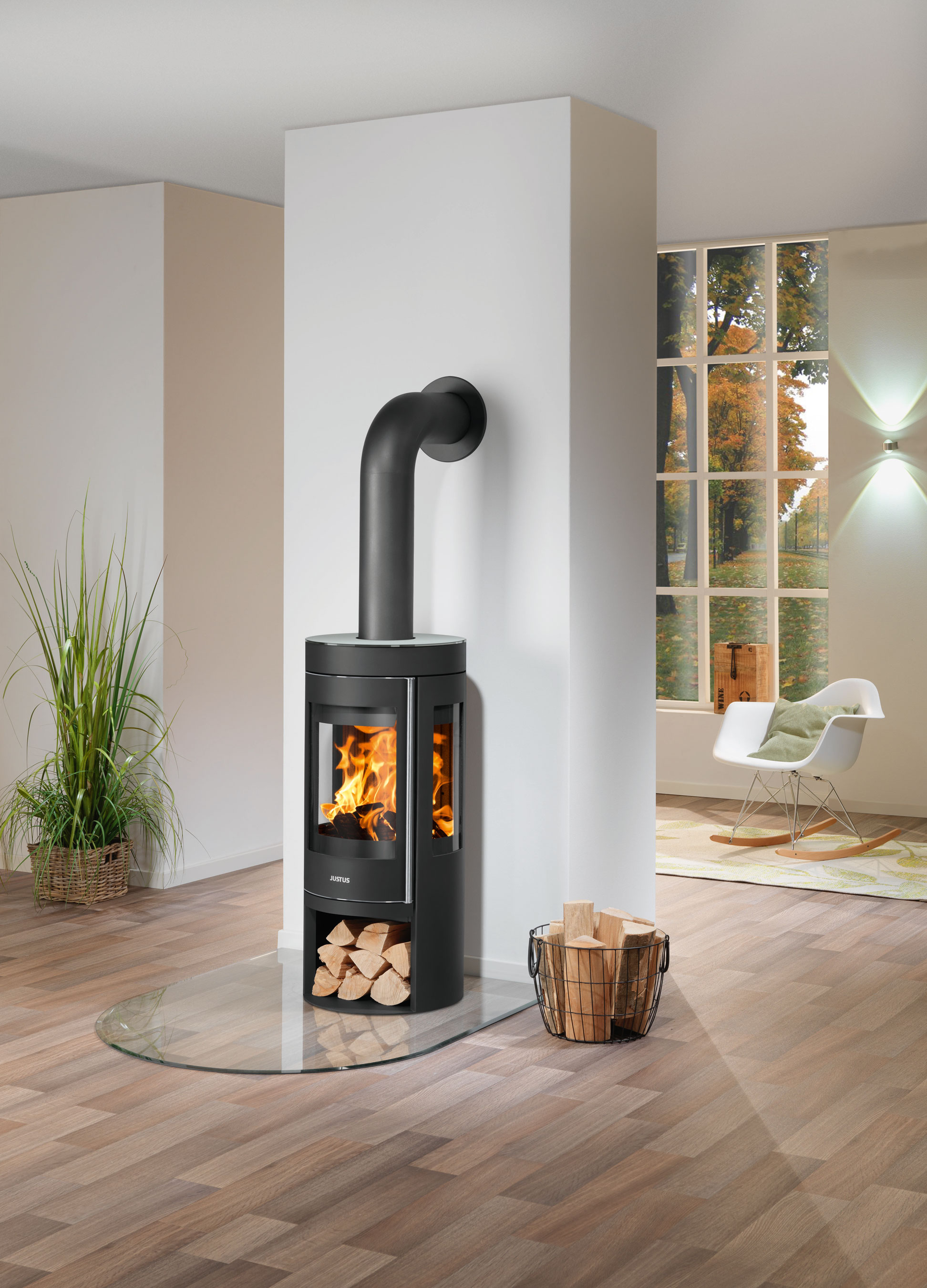 Kaminofen Justus Mino Trios 2.0 raumluftunabhängig schwarz Glas 5kW