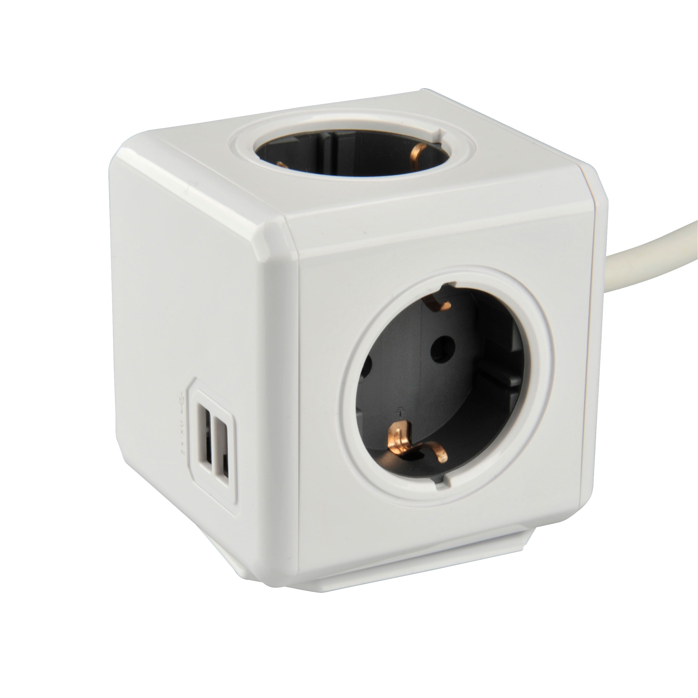 Steckdosenwürfel 4 Steckdosen / 2 USB-Ausgänge