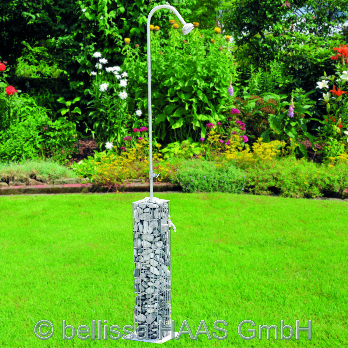 Gartendusche / Dusche Steinkorb Gabione bellissa 16x16x220cm