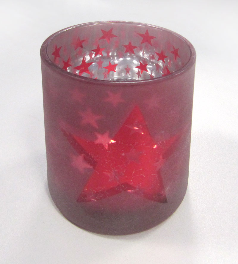 Kerzenglas / Teelichtglas rot matt mit Sterndekor Ø7x8,5cm
