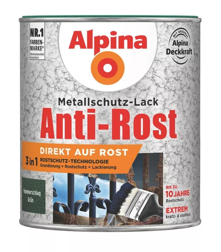 Alpina Metallschutz-Lack Anti-Rost Hammerschlag 2,5 L Grün