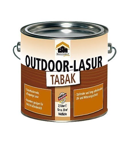 BM Massivholz Holzschutzlasur / Outdoor Lasur tabak 2,5 Liter