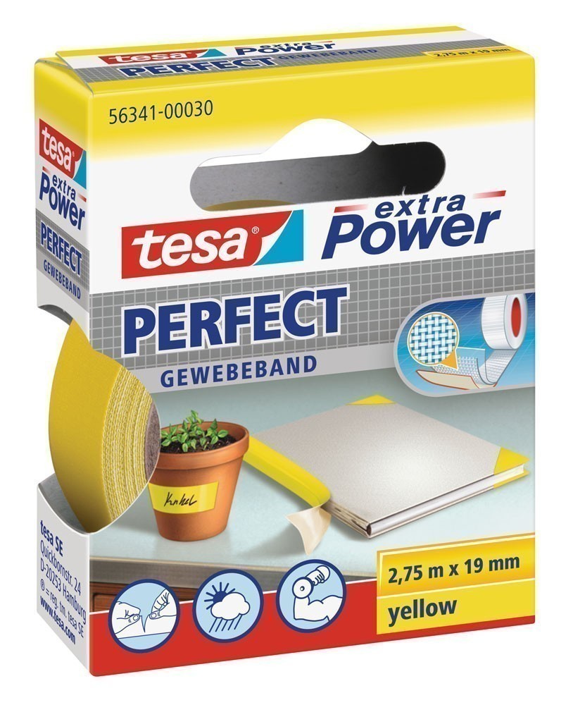 tesa® extra Power Perfect Gewebeband 2,75 m x 19 mm gelb