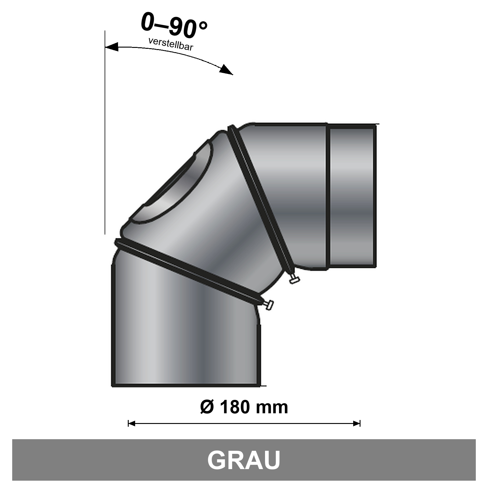 EdiFire Ofenrohrbogen 0–90° Ø 180 mm mit Reinigungsöffnung, grau