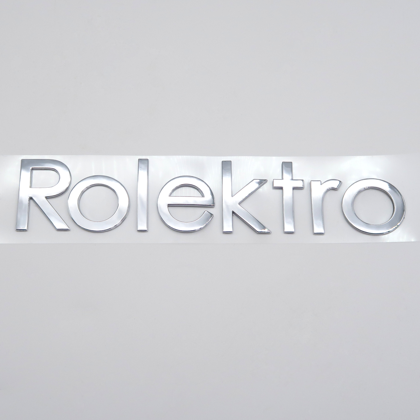 Rolektro Aufkleber, Rolektro Logo, Schriftzug, Metalloptik, vorne