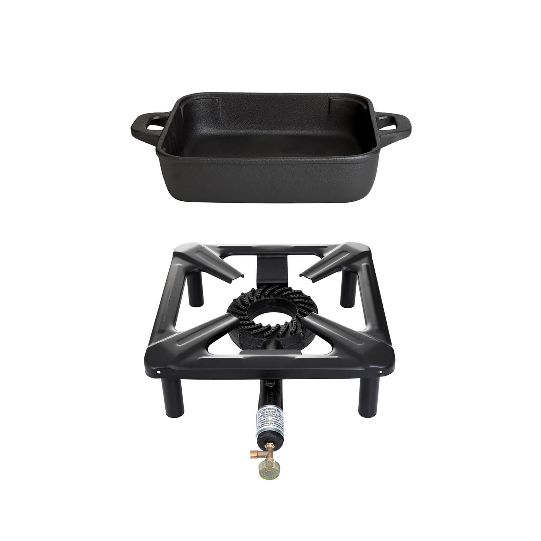 Paella World® Hockerkocher Set mit  Gusseisenpfanne 25x25cm