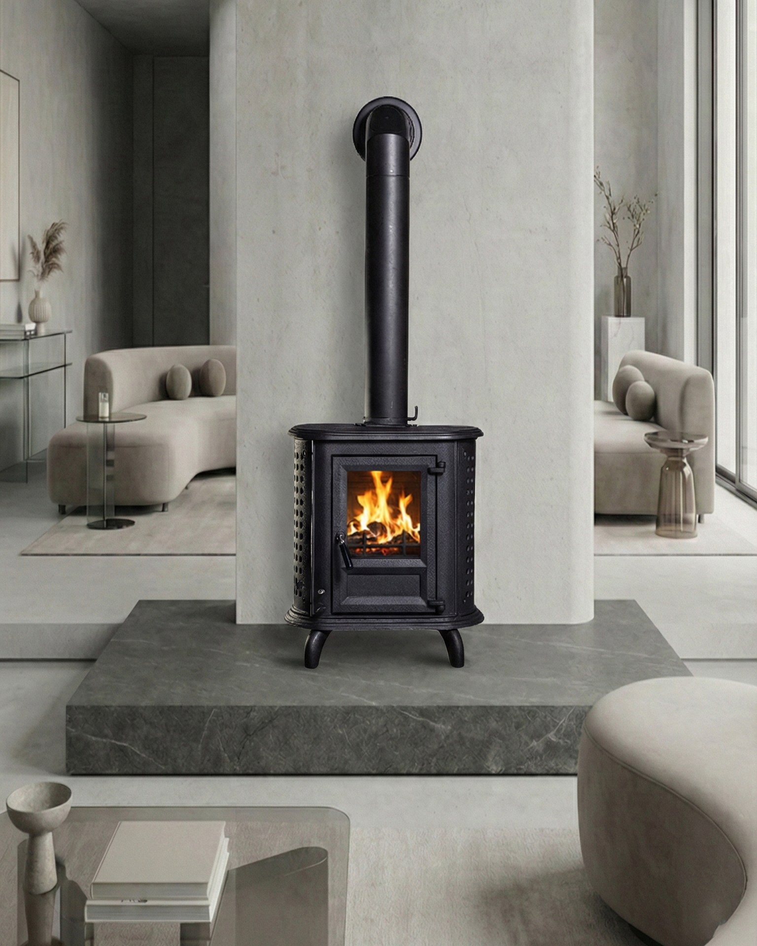 Globe Fire Herculina XS Kaminofen schwarz 6,1 kW, geschwungene Füße