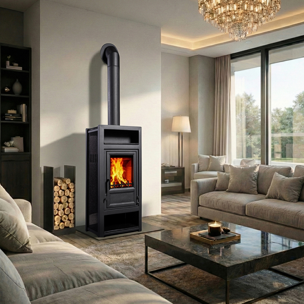 Globe Fire Luna II H Kaminofen Naturstein schwarz 7,9 kW