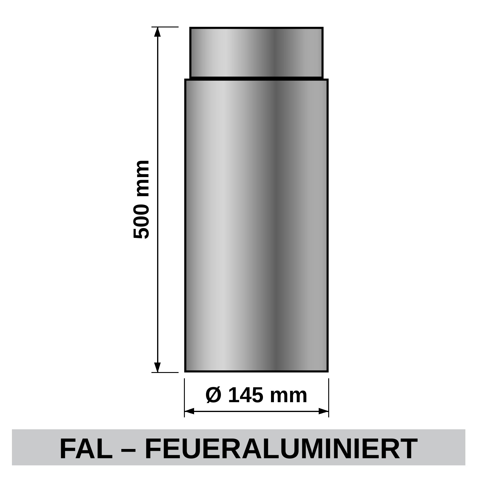 ediFire Ofenrohr Ø 145 mm, 500 mm, feueraluminiert