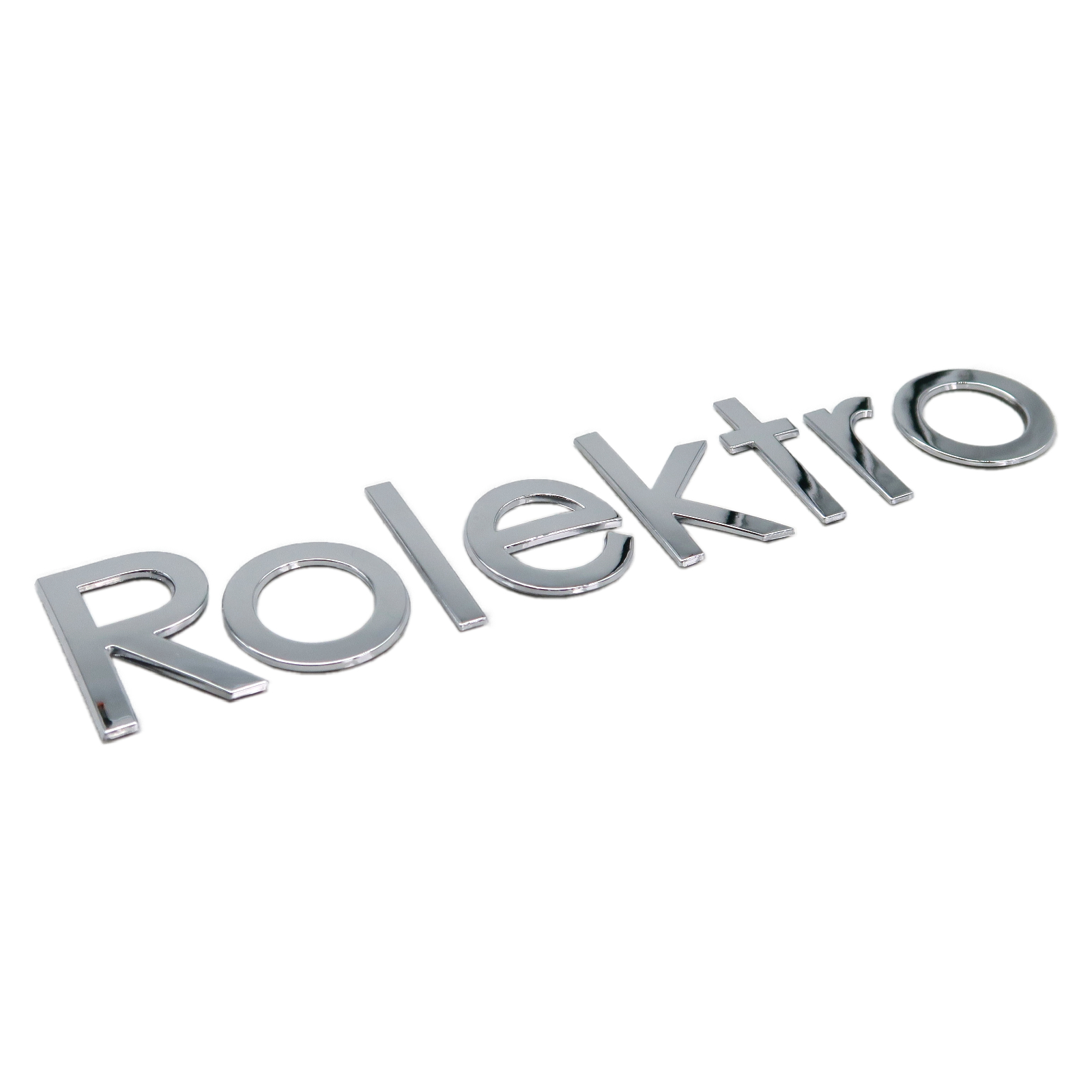 Rolektro Aufkleber, Rolektro Logo, Schriftzug, Metalloptik, vorne