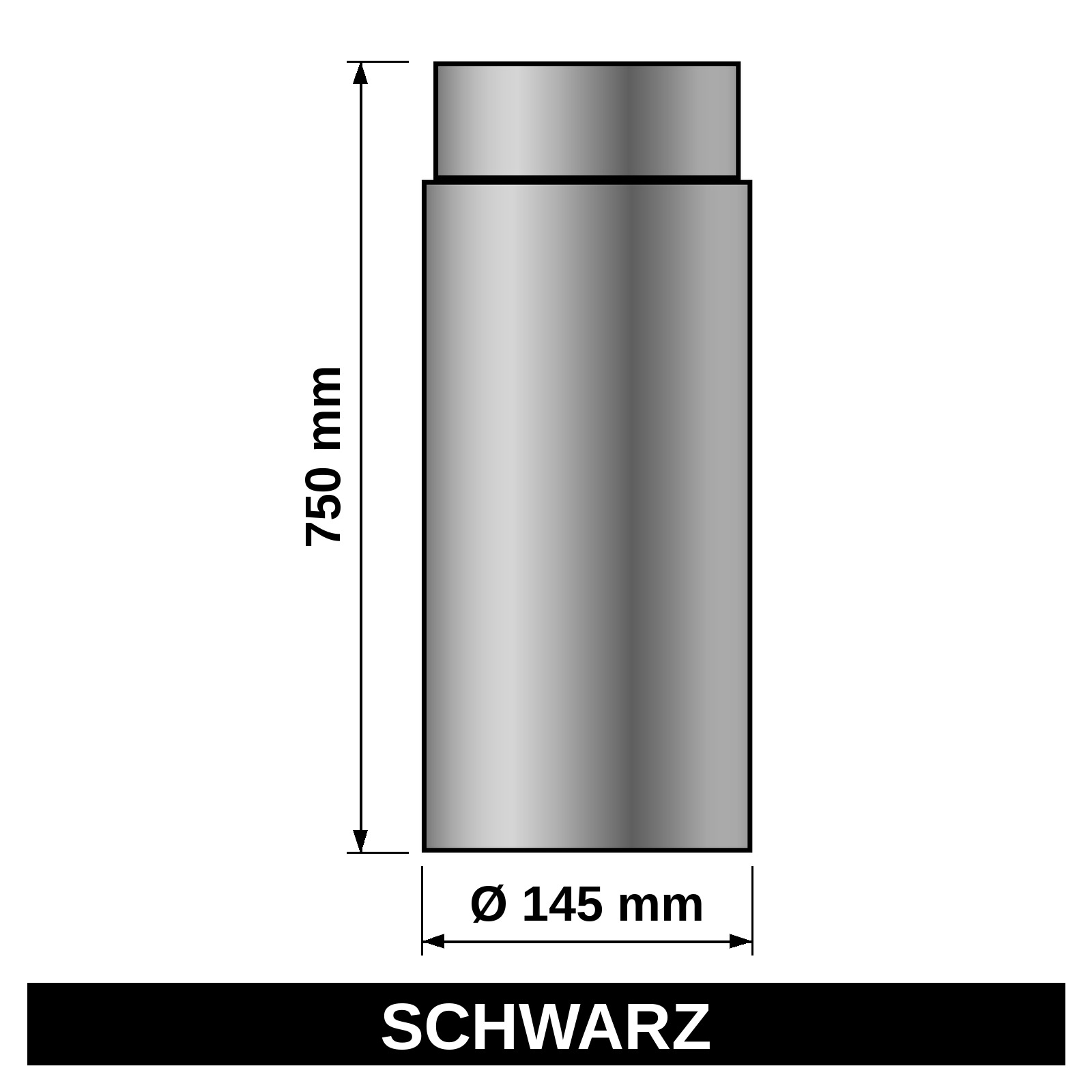 ediFire Ofenrohr Ø 145 mm, 750 mm, schwarz