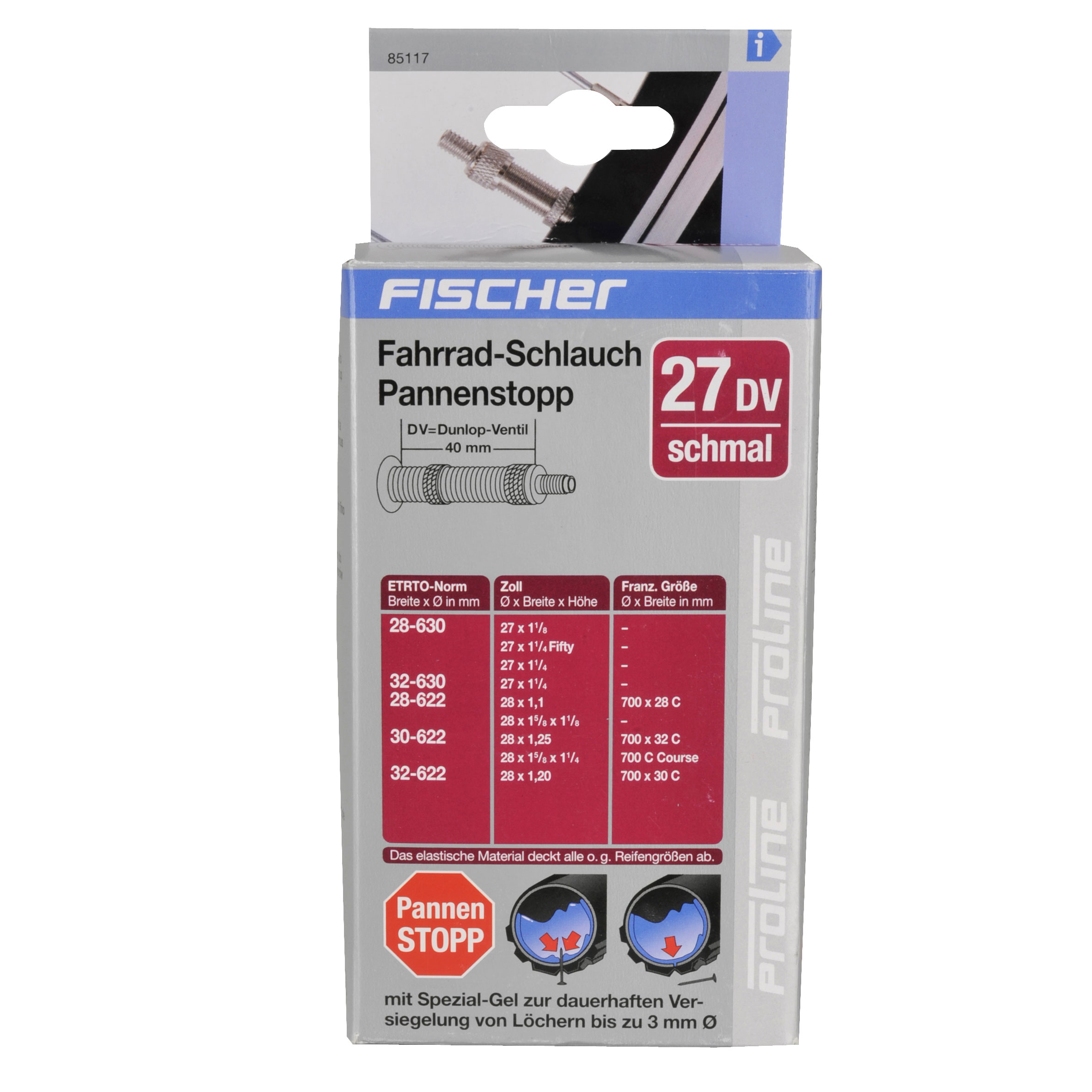 Fischer Fahrrad Schlauch Pannenstopp Dunlop Ventil 27x1 1/8-28x1,25"