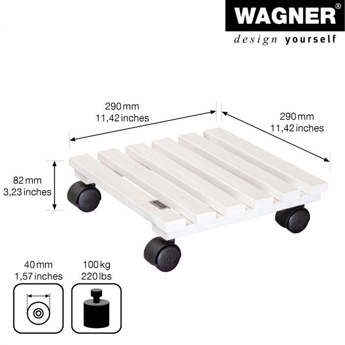 Multiroller Pflanzenroller Holz weiß 290x290 mm für 100 kg