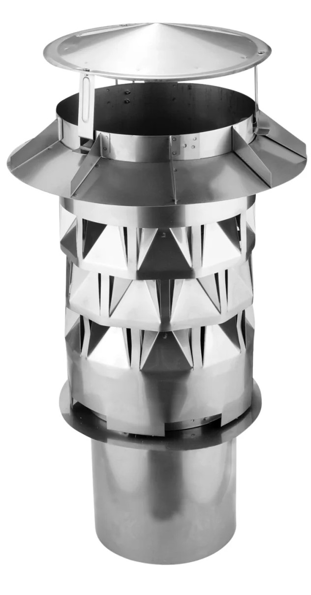 WINDKAT  Kaminaufsatz V4A Edelstahl rund 130 mm Stutzen Ø 128 mm