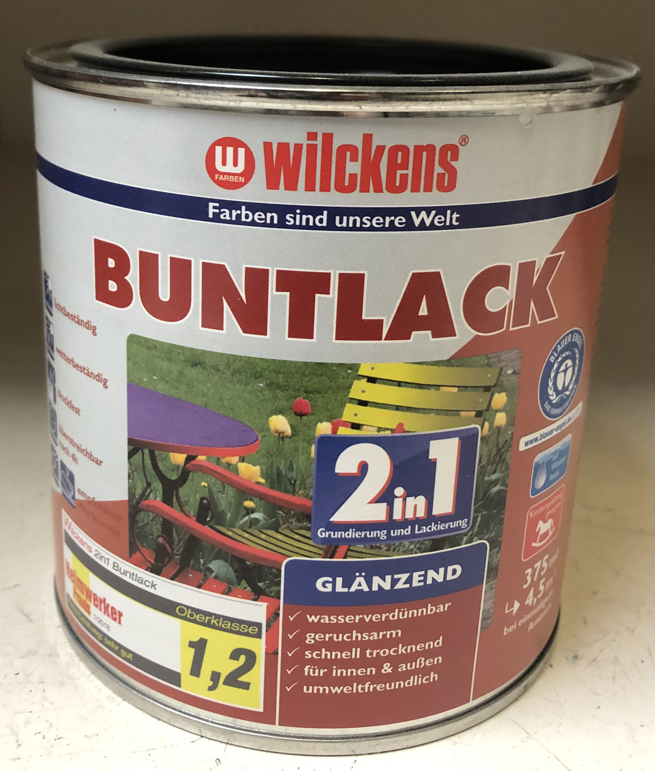 Wilckens® Buntlack 2in1 tiefschwarz glänzend RAL9005 375ml