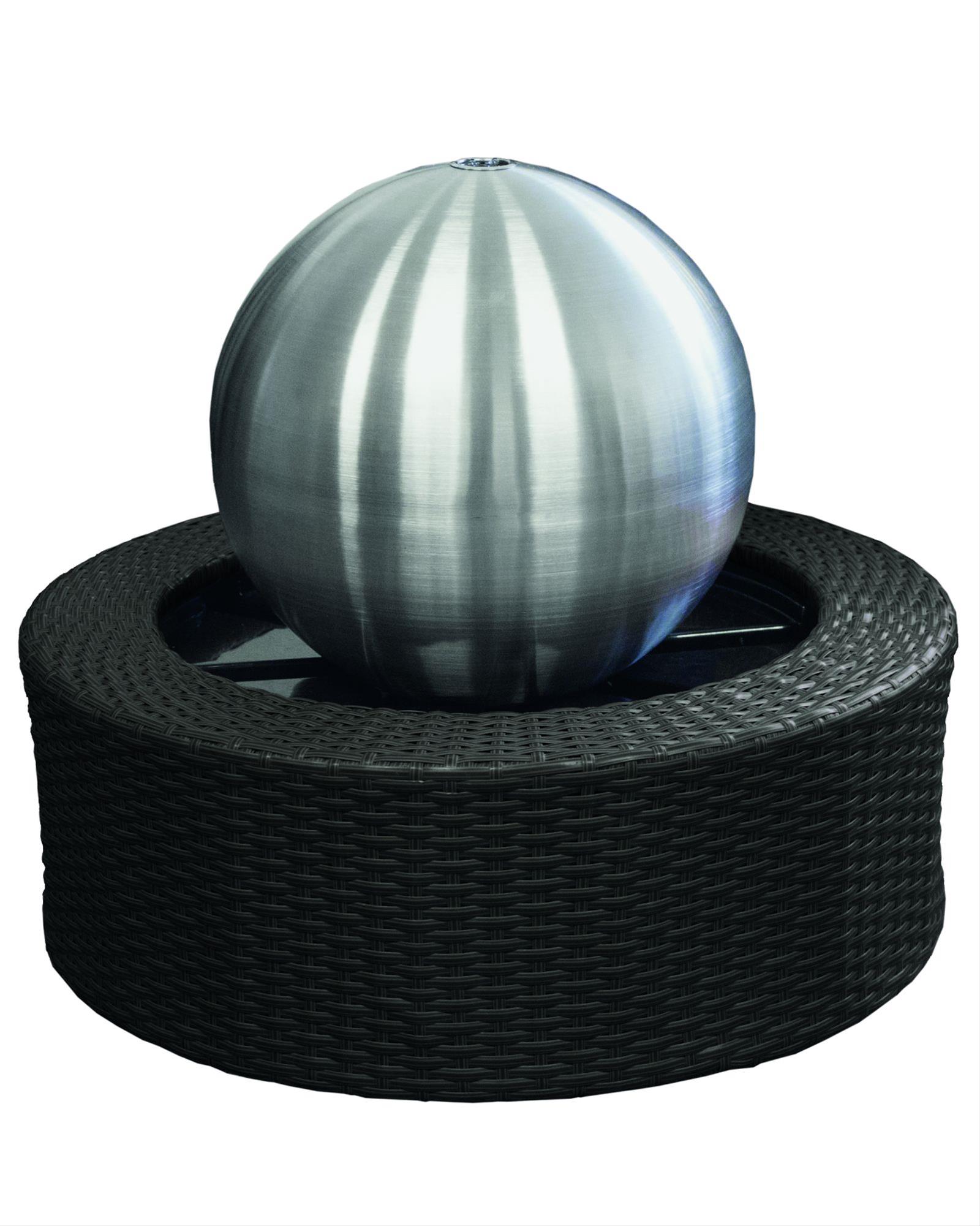 GardenForma Gartenbrunnen Edelstahl-Kugel matt LED Ø35cm