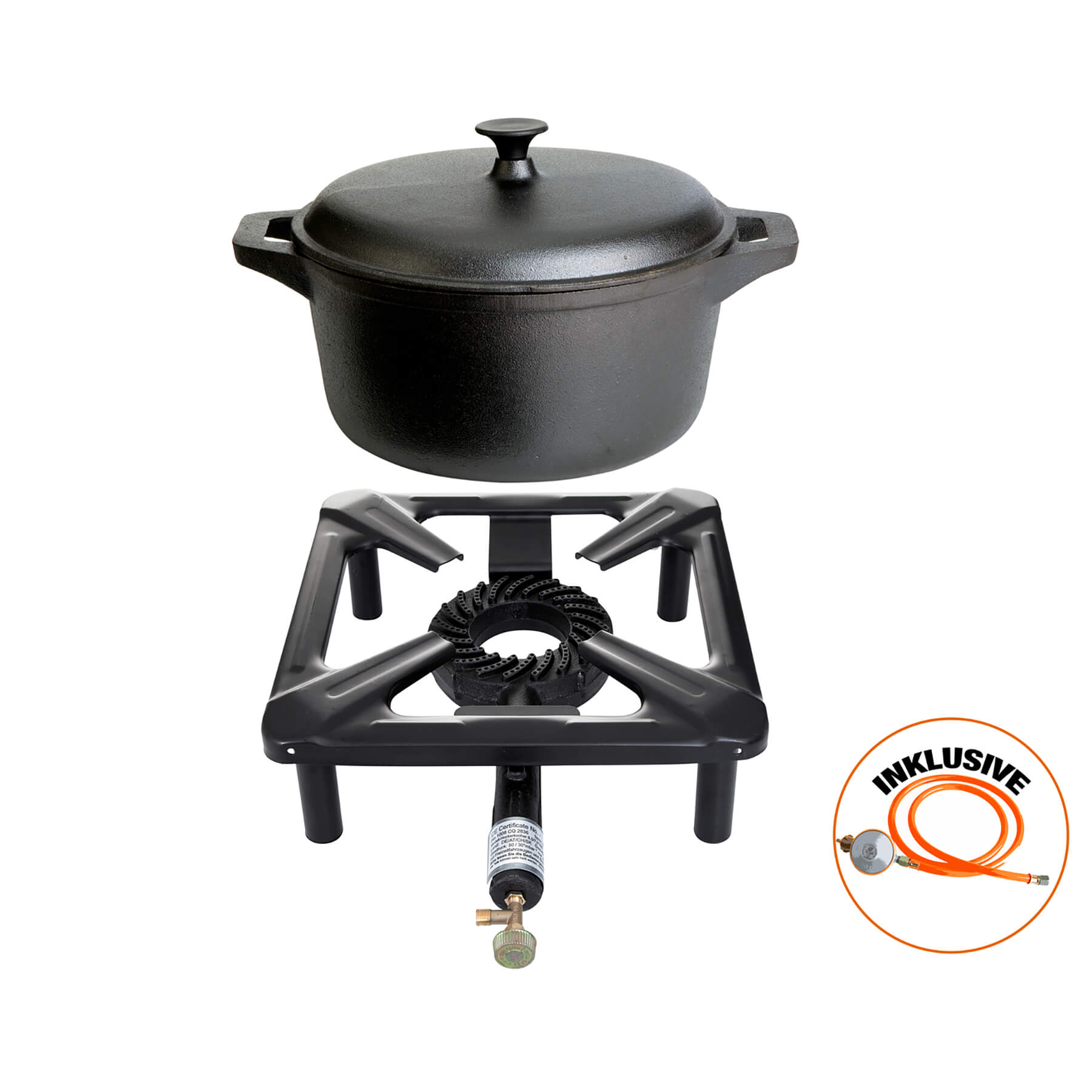 Paella World® Hockerkocher Set mit Gusseisentopf Ø20cm 2,7L