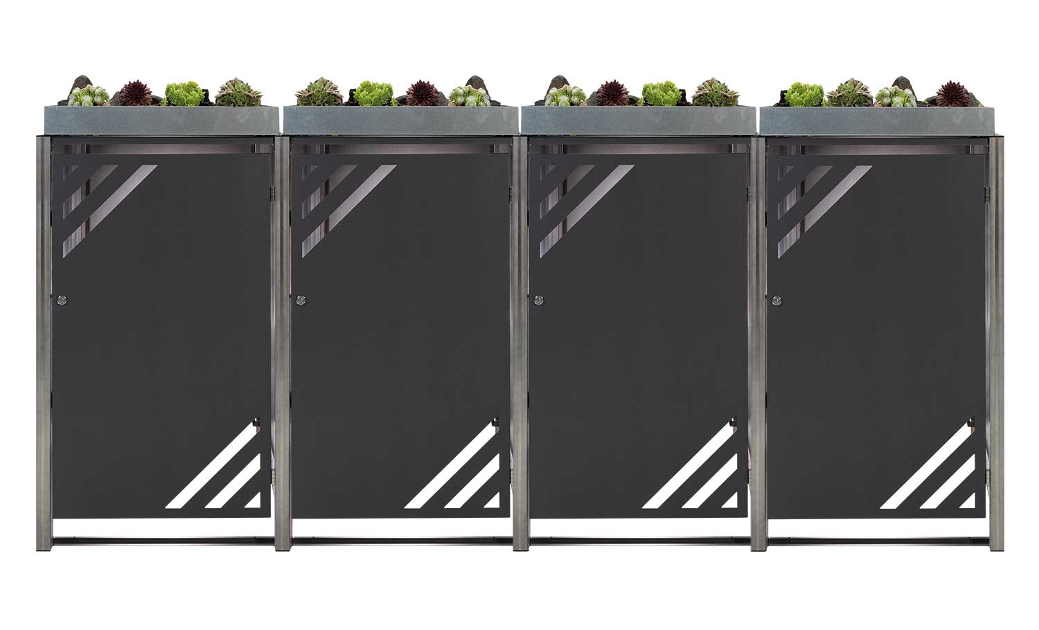 Mülltonnenbox für 4 Mülltonnen mit Pflanzwanne grau / Edelstahl